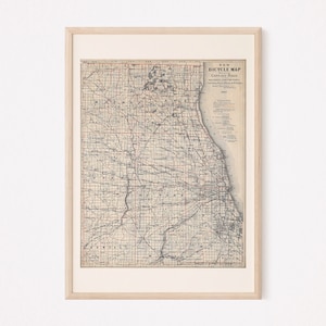 1892 FAHRRAD KARTE von CHICAGO, Retro Karte von Wisconsin, Fahrrad Eisenbahn und Kutsche Straßenkarte, minimalistische Karte