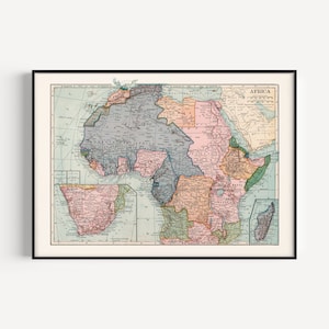 OLD AFRICA MAP, Vintage Map of Africa, Library Shelf Decor, Retro Wanderlust Poster, Geography Classroom Poster, Travel Gift, 1920s