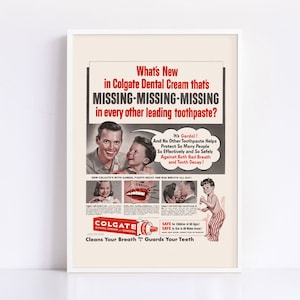 RETRO TOOTHPASTE AD, Vintage Badezimmer Werbung, Vintage Werbung, Retro Mid-Century Werbung, hochwertige Reproduktion