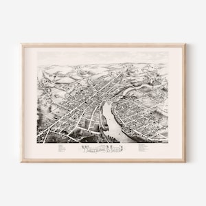 WALTHAM KARTE DRUCKEN, Antike Waltham Mass Karte, Antike Karte Druck, Historische Wandkunst, Wohnzimmer Dekor, Vogelperspektive Karte