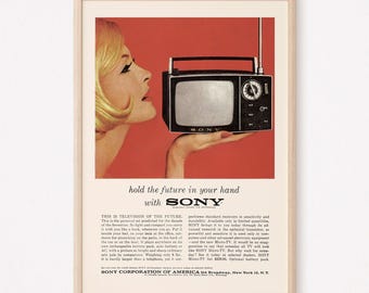 Publicité télévisée portable rétro, publicité télévisée vintage, affiche Mid-Century imprimée rétro, affiche de télévision vintage