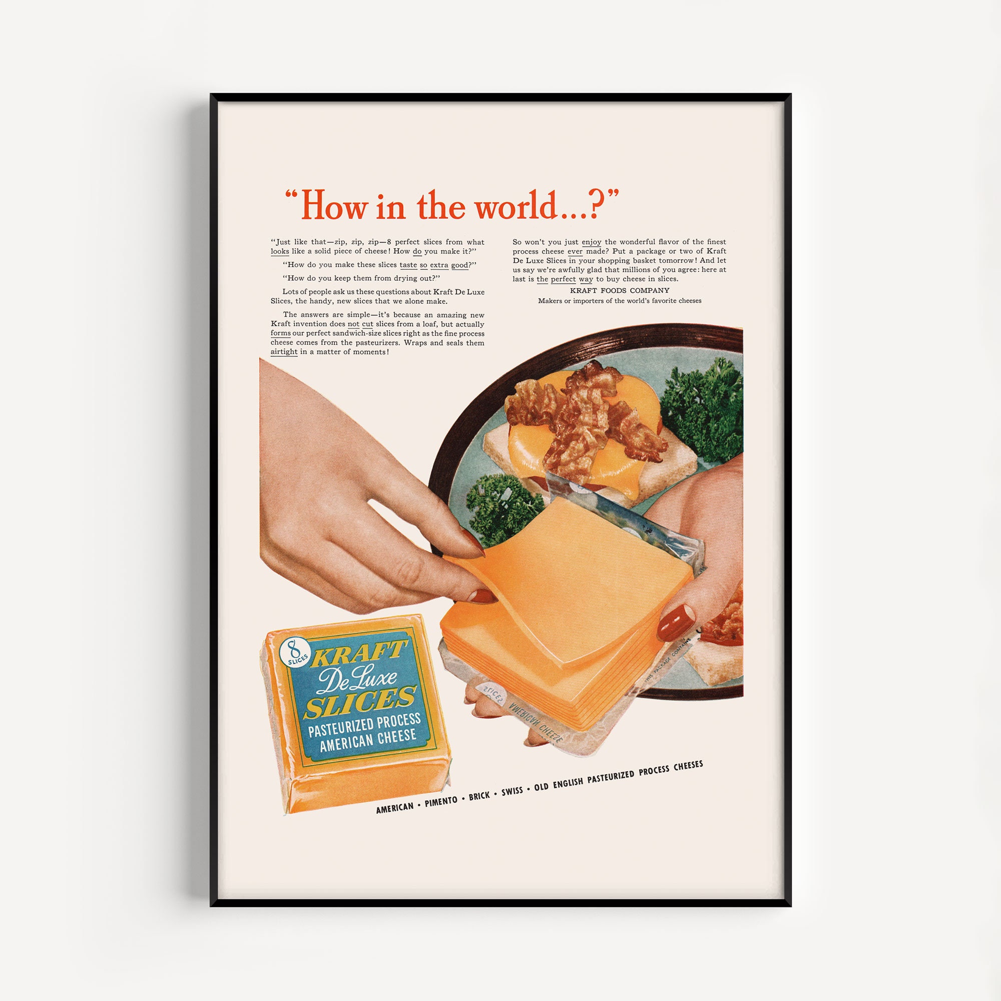 VINTAGE AD PRINT, American Cheese Print, Reproduction, 1950s -  Israel