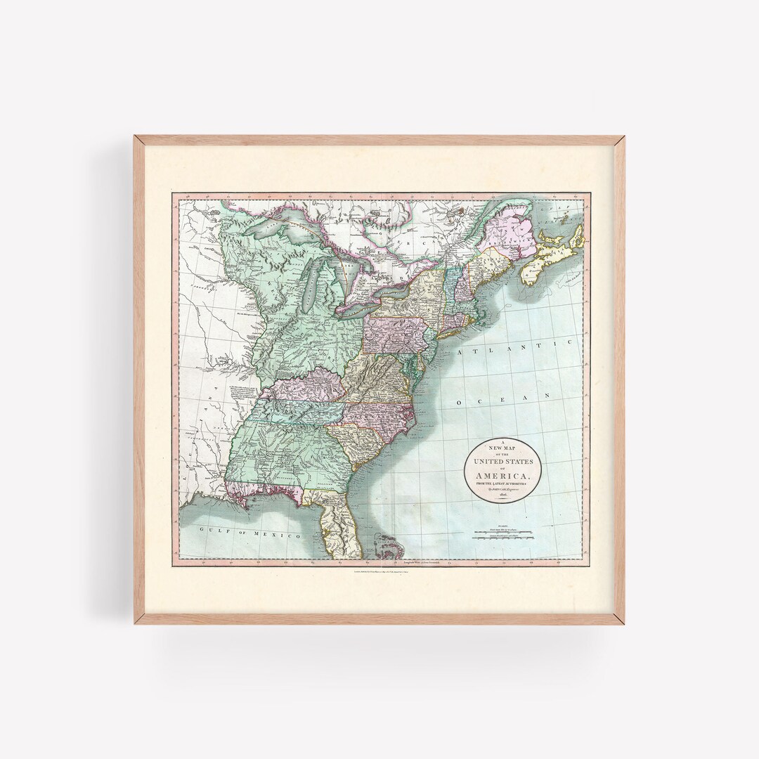 ANTIQUE AMERICA Map, Antique Wall Art, Early American Map, 1799, New ...