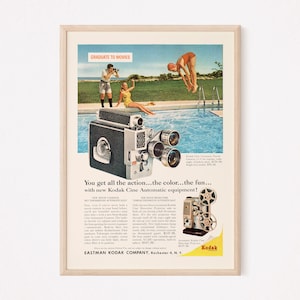 VINTAGE MOVIE CAMERA Ad, Retro Ad, Retro Camera Poster, Retro Sailing Poster, Vintage Advertisement, 1950s Retro Home Decor