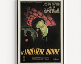 Póster de película clásica, póster de El tercer hombre, póster de Orson Wells, póster de cine negro, decoración de pared para el hogar, década de 1940