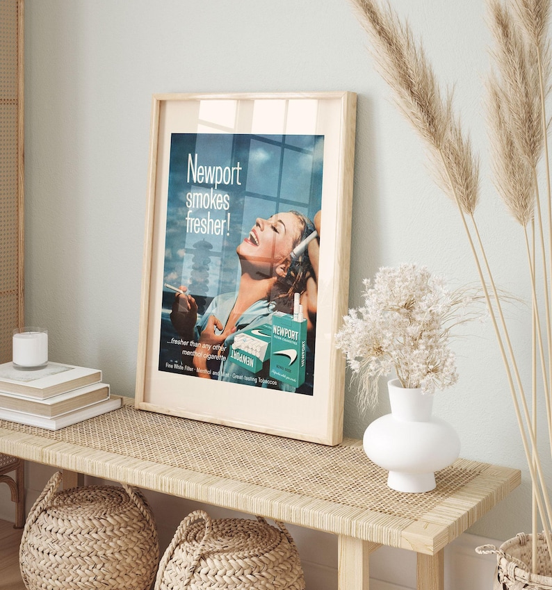 VINTAGE AD PRINT, Cigarettes Ad, Woman Smoking Poster, Reproduction, 1950s image 2
