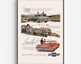NOSTALGIC CAR POSTER, 1950s Automobile Print, Retro Mid-Century Advertisement, Garage Decor, Vintage Car Print