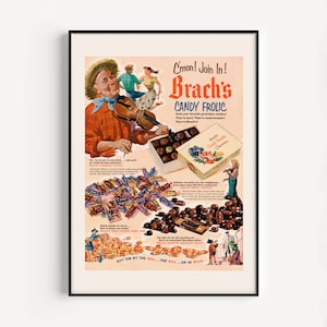 IMPRESIÓN ANUNCIANTE VINTAGE, Póster de Caramelos, Impresión Retro, Nostálgico, Años 50, Maíz Dulce, Chocolate