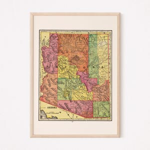 VINTAGE ARIZONA MAP Print Antique Wall Art, Vintage Map of Arizona, Arizona Travel Poster Arizona wall art Home decor Map Ribba image 1