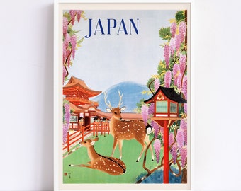 NARA TRAVEL POSTER, Japan Tourism Poster, Nara Deer Park Poster, Traditional Japan, Vintage Japanese Travel Art, Classic Japanese Art