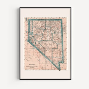 NEVADA MAP Print, USA Travel Poster, Vintage Map of Nevada, Retro Map Art, Classroom Poster, Geography Print, Dorm Decor, 1921