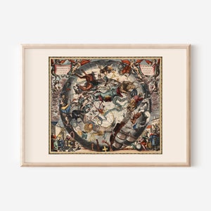 ANTIQUE ZODIAC ART, Astrologie Druck, bunte Sternenkarte, Sternzeichen Geschenk, altes Astrologie-Diagramm, astrologische Wandkunst