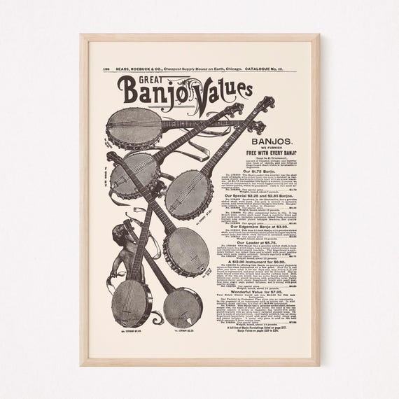 ANTIQUE BANJO ADVERTISEMENT, Vintage Banjo Ad, Old Banjo
