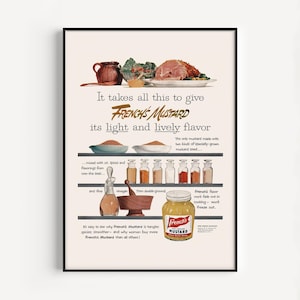 KLASSIEKE KEUKENKUNST, jaren 1950, kruidenprint, vintage mosterdposter, keukenmuurkunst, retro advertentie uit het midden van de eeuw