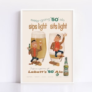VINTAGE BEER AD, Cartoon Beer Ad, Retro Mid-Century Ad, High Quality Reproduction, 1950s Retro Ad