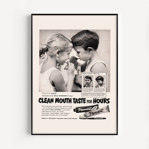 VINTAGE TOOTHPASTE PRINT, Retro Zahnpasta Poster, Retro Print, Nostalgisch, Kinder Poster, Home Badezimmer Dekor, 1950er Jahre