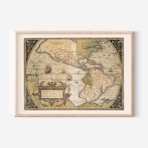 KARTE der NEUEN WELT, Karte von Amerika von Abraham Ortelius, 16th Century Decor, 1560er, 1570er Jahre, Historische Wandkunst