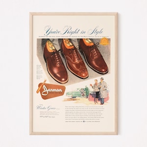 VINTAGE LEATHER SHOES Ad, Retro Men Shoes Ad, Vintage Mens Fashion Ad Mid-Century Poster Kitsch Art Retro Fashion Poster Italian Leather