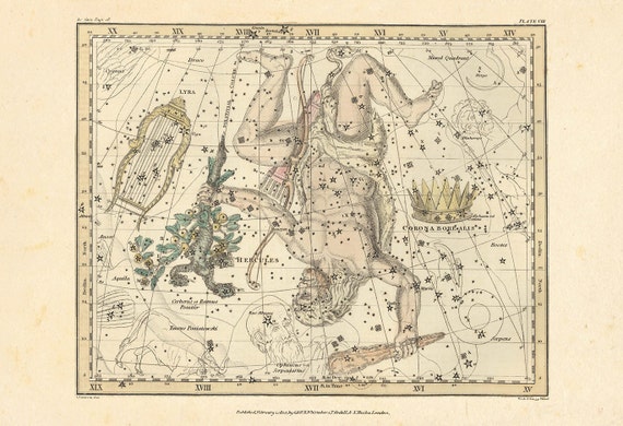 Antique ZODIAC Print HERCULES Star Map Print Professional | Etsy