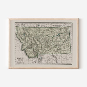 CARTE DU MONTANA VINTAGE, carte vintage du Montana, reproduction de haute qualité, impression de carte ancienne, art mural vintage, carte ancienne, art mural historique