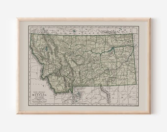 VINTAGE MONTANA MAP, Vintage Map of Montana High Quality Reproduction, Old Map Print, Vintage Wall Art, Antique Map, Historical Wall Art