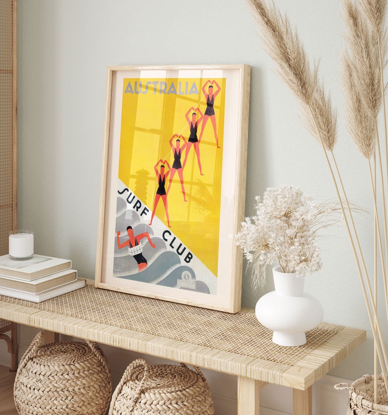 Australia Travel Poster Travel Print Art Deco Poster Art Deco Print Surf Poster Giclee Poster Print High Quality Frame-Ready Ikea Ribba Size image 2