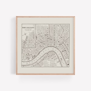 carte vintage de la NOUVELLE-ORLÉANS, impression de carte rétro NOLA, carte minimaliste art de la Nouvelle-Orléans en Louisiane, affiche carrée, reproduction professionnelle