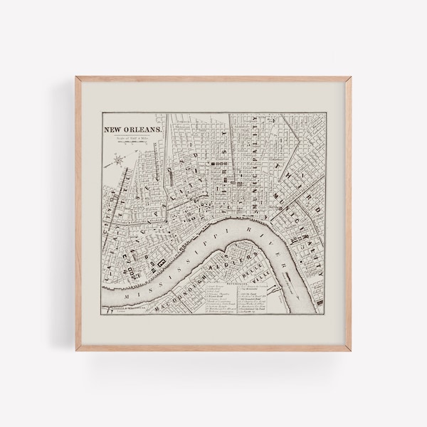 Vintage NEW ORLEANS Map, Retro NOLA Map Print, Minimalist Map New Orleans Lousiana Art, Professional Reproduction