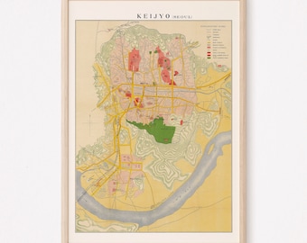 SEOUL MAP, Antique Map of Seoul Korea, Keijyo Map, South Korean Map, Professional Reproduction