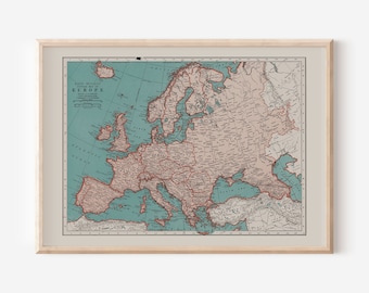 VINTAGE EUROPE MAP, Vintage Map of Europe, Old Map Print, Vintage Wall Art, Antique Europe Map, Historical Wall Art