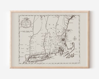 ANTIQUE NEW ENGLAND Wall Art, New England Map, Antique Americana, Antique Map Home Decor