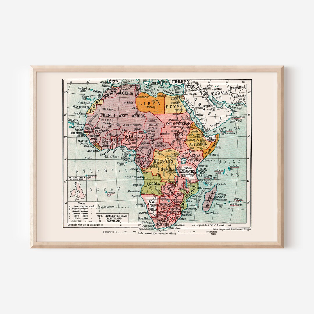VINTAGE AFRICA MAP, Vintage Map of Africa, Retro Historical African Map ...