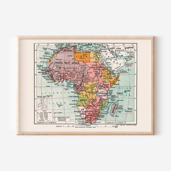 VINTAGE AFRICA MAP, Vintage Map of Africa, Retro Historical African Map, Vintage Travel Art, Travel Poster, Old Map Print