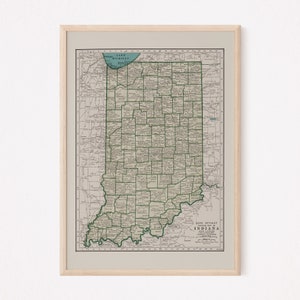 INDIANA MAP PRINT, Vintage Map of Indiana, Old Map Print, Vintage Wall Art, Retro Indiana Map, Historical Wall Art