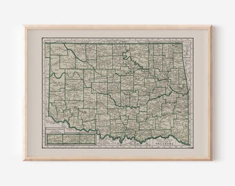 OKLAHOMA MAP PRINT, Vintage Map of Oklahoma, Vintage Map, Oklahoma Wall Art, Historical Wall Art