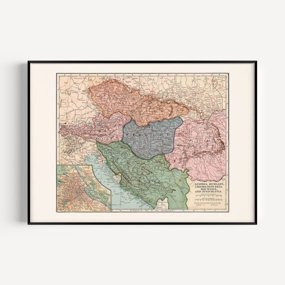 Austria And Romania Map Old European Map Austria Hungary Romania Czech Republic | Etsy Australia