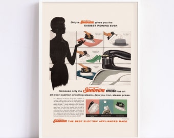 LAUNDRY ROOM POSTER, Retro Iron Ad, High Quality Reproduction, Vintage Poster Ad, Vintage Home Decor Print, Old-fashioned Iron Art