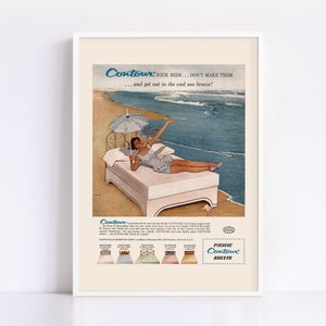VINTAGE BED AD, Vintage Contour Bed Room Poster Ad, Kitsch Retro Mid-Century Ad, Sleep Poster, High Quality Reproduction