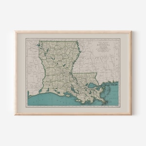 LOUISIANA MAP PRINT, Vintage Map of Louisiana, High Quality Reproduction, Louisiana vintage map