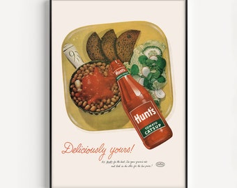TOMATO CATSUP AD, Vintage Ad Print, 1950s Ketchup Poster, Classic Decor, Kitchen Wall Art, Mid-Century Poster, Retro Poster Reproduction