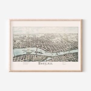 ANTIKE KARTE von TROY, Troy New York Karte, Antike Karte Druck, Historische Wandkunst, Wohnzimmer Dekor, Vogelperspektive Karte