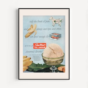 VINTAGE ICE CREAM Ad, Ice Cream Poster, Banana Ice Cream Lover Gift, Retro Print, Nostalgic, 1950s