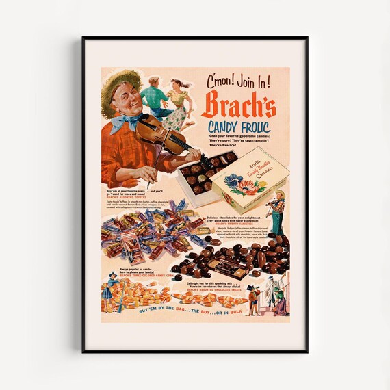 VINTAGE AD PRINT, Candy Poster, Retro Print, Nostalgic, 1950s