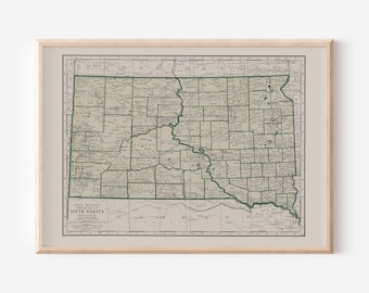 MAPA DAKOTY POŁUDNIOWEJ, zabytkowa mapa Dakoty Południowej, wydruk mapy Dakoty Południowej, zabytkowa mapa Dakoty Południowej