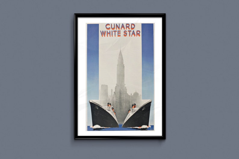 Vintage Art Deco Giclee Poster Print ENGLAND CUNARD TRAVEL Etsy