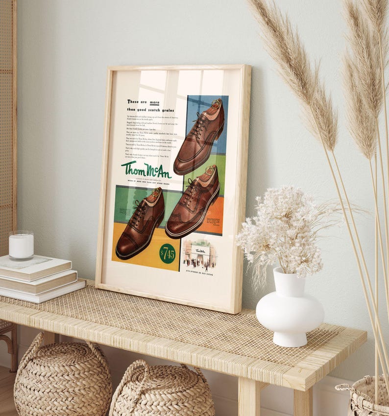MEN'S FOOTWEAR AD, Vintage Ad Print, Leather Shoes Poster, Scotch Grain, 1950s, Classic Decor, Mid-Century Poster, Retro Shoes Poster image 2
