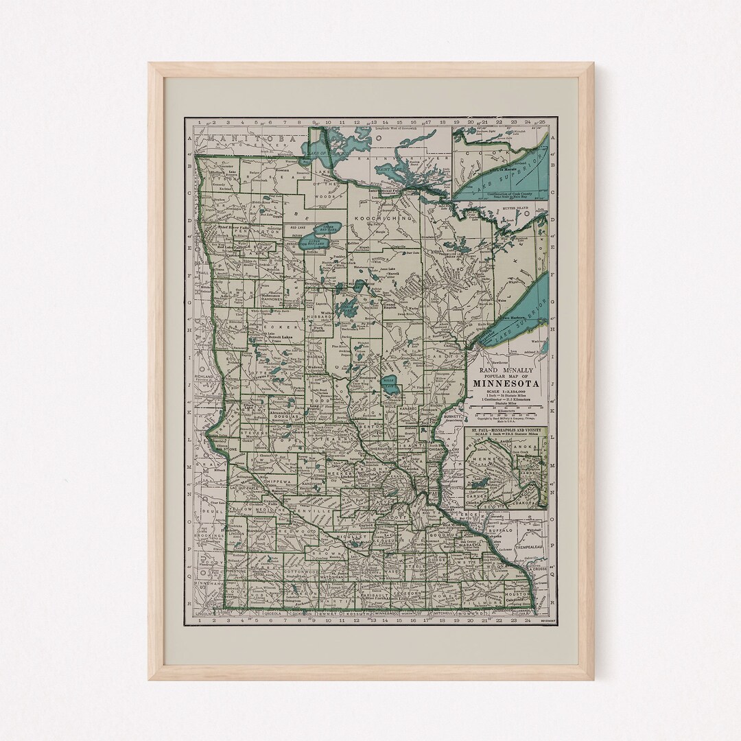 MINNESOTA VINTAGE MAP, Vintage Map of Minnesota State, Minnesota Print ...