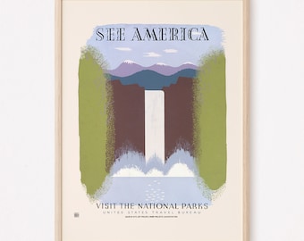 USA NATIONAL PARKS Poster, Vintage American Travel Print,  American Tourism Poster, Retro Travel Art, See America, 1930s, 1940s