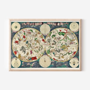 ANTIQUE ZODIAC ART Print, Vintage Astrology Print, Zodiac Sign Gift, Moon Phases Print Horoscope art Zodiac Print Astrology Art image 1