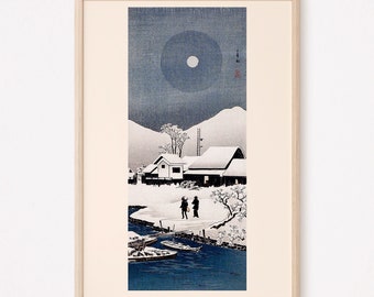 SERENE WINTER SCENE, Japandi Print for Bedroom or Living Room, Minimalist and Stylish Wall Art for Asian Culture and Aesthetic Enthusiasts